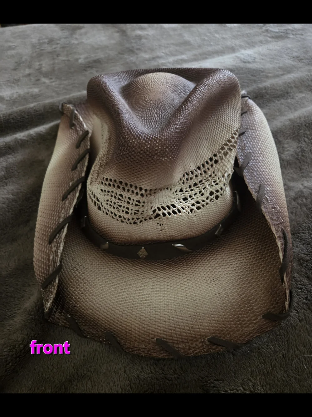 Peter Grimm Brown Leather Trim Cowgirl Hat with Woven Crown Accents - Picture 2 of 6